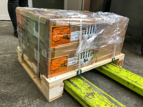 Pallet of dangerous goods prepared for transport