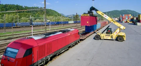 Container freight train at an intermodal terminal